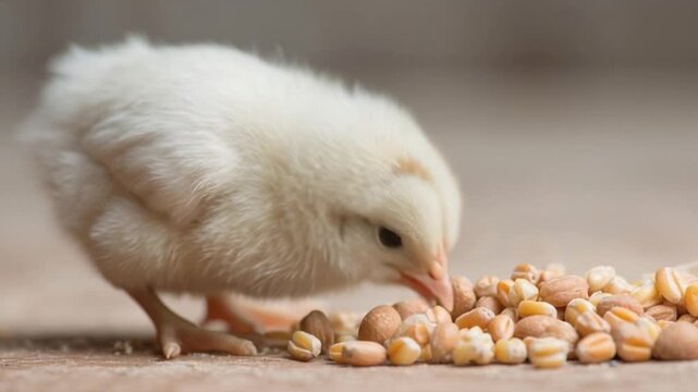Babyhuhn pickt K&ouml;rner