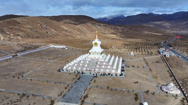 The White Pagoda of Daocheng County under sunshine