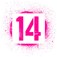 Stencil 14 inscription. Pink graffiti print on white background. Vector design art