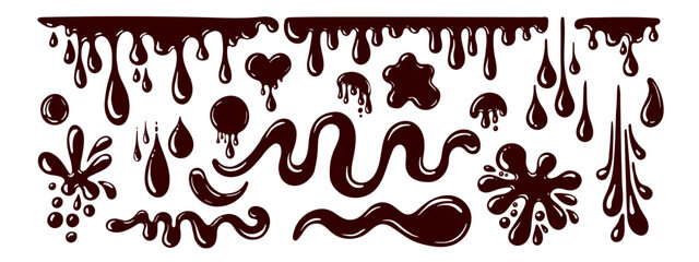 Chocolate drip vector with melting sauce drop set
