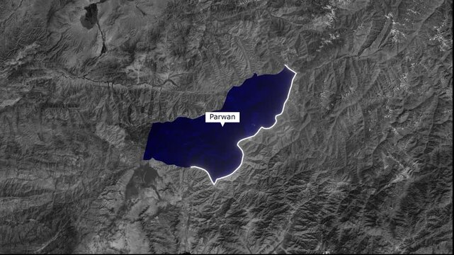 Parwan Afghanistan Province Satellite Map With Highlighted Mountain Border Animation