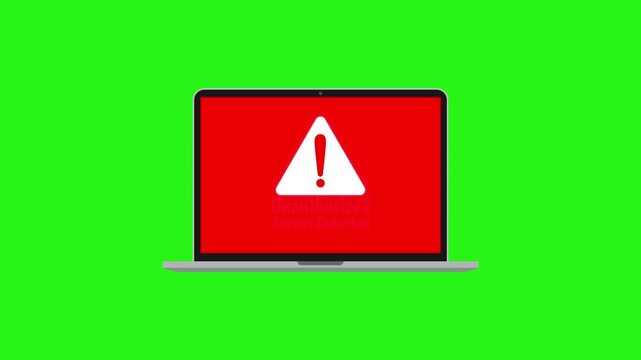 Laptop screen error flashing animation indicating unauthorised access on green screen background