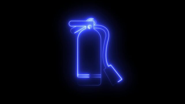 neon fire extinguisher icon animation on black background. fire extinguisher icon on emergency safety equipment. Represents firefighting, emergency safety, and fire prevention. motion graphic .