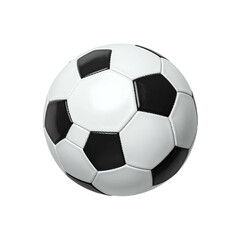A photorealistic soccer ball, featuring black and white pentagons and hexagons, isolated on black