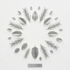 Fototapeta premium Mint and Rosemary Circular Arrangement Luxurious Liquid Chrome Sculpture with Mirror Finish