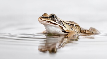 Frog with Detailed Patterns Swimming in Calm Water Surface