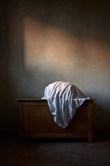 White Fabric Draped Over Wooden Chest