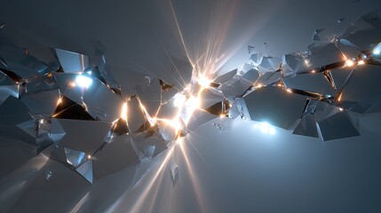 Shattered Metallic Fragments Explosion Graphic Design