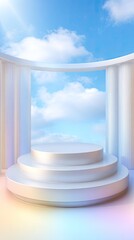 Three Tiered White Podium With Sky Background