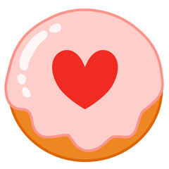 Pink Heart Donut in Flat Style for Sweet Dessert Art