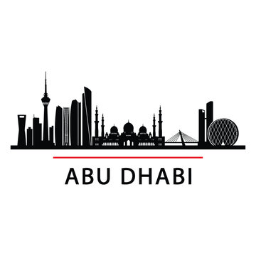A striking black silhouette of abu dhabi s skyline with red accent