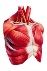 Detailed illustration of chest and back muscle anatomy in a human torso for education and medical study