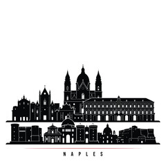 Naklejka premium Naples skyline A detailed black silhouette of the italian city