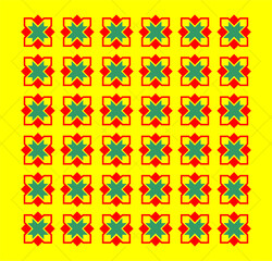 Abstract Islamic Geometric Ornament Pattern, Colorful Arabic Star Motif on Vibrant Yellow Background