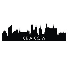 Fototapeta premium Silhouette of krakow skyline with prominent buildings and city name