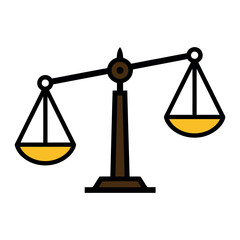 Scales of justice icon in brown and gold. Flat vector illustration representing law, legal balance, and judicial fairness.