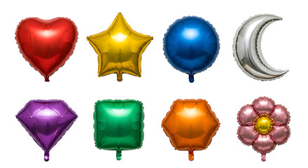 Obraz premium Colorful party balloons and shapes floating on white background