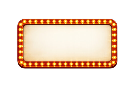 Retro cinema sign featuring a blank board framed by shining light bulbs, offering space for custom message on transparent background