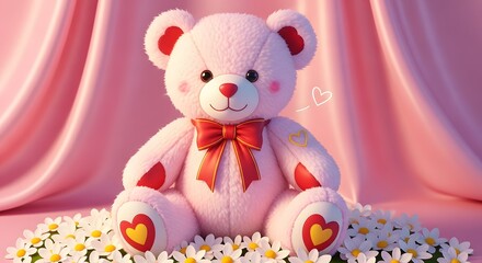 Valentine's day love bird background with adorable teddy bear and heart decorations