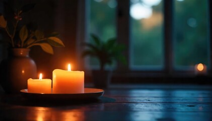 Serene candlelight illuminates a tranquil space, creating a spiritual atmosphere of peace and reflection Perfect for meditation, yoga, or mindfulness themes , meditation, warm light