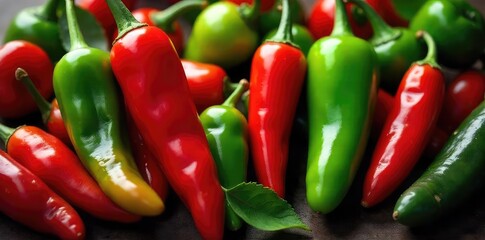 Vibrant red and green jalape?os, serranos, and habaneros, perfect for adding fiery flavor to your salsa recipe Freshly picked and ready for use , picante, hot pepper