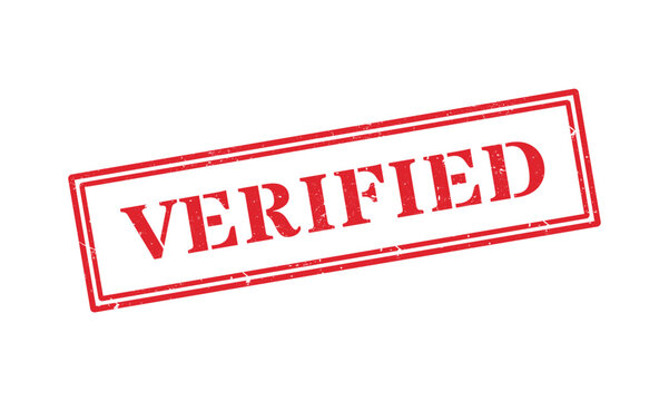 Angled clean red verified rubber stamp isolated vector design