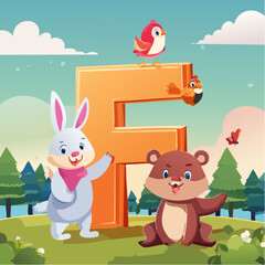 Fototapeta premium Vector F alphabet series with animals, each letter integrated with a cute animal, bright kid
