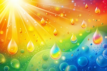 Fototapeta premium Vibrant rainbow background with shimmering water droplets and sun rays