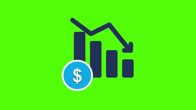 Professional Financial Loss and Market Crash Icon Animation on Green Screen for Business Video Editing to Create Realistic Economic Recession and Budget Deficit Content for Creators