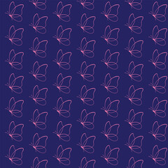 Seamless pink butterfly pattern on navy blue background design