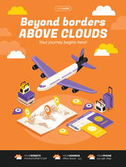 Airport travel informational poster in isometric illustration