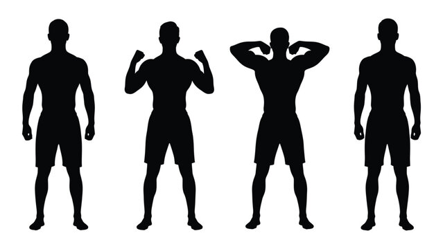 Silhouette progression showing increasing muscularity in four male figures high quality