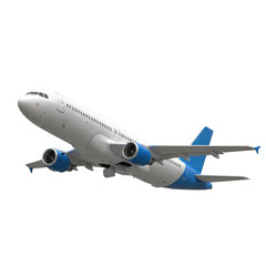 Obraz premium Modern commercial airliner in flight with blue accents