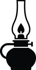 Fototapeta premium Minimalist black and white vector icon of a vintage oil lantern with a small lit flame.