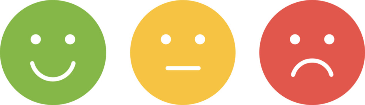 Simple emoji face icon set with happy, neutral and sad expressions for customer feedback rating design