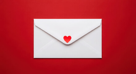 Valentine's day envelope with red heart on solid red background