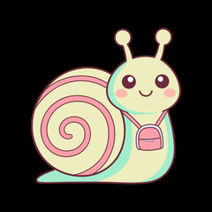 Playful snail cartoon illustration in cute flat style vector illustration, easily editable.