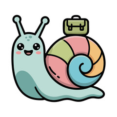 Cute snail cartoon character with backpack t shirt design vector illustration, easily editable.