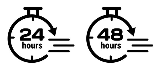24 & 48 hours service icon vector set. Vector Set of hour labels.