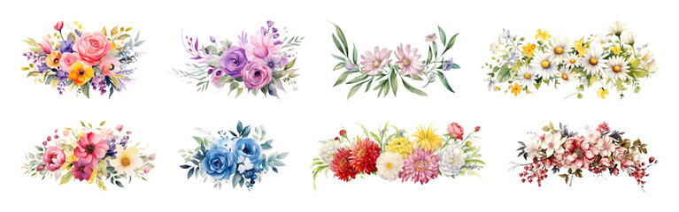 PNG Colorful floral arrangements collection, transparent background