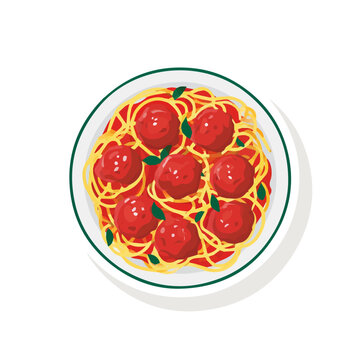 Meatballs And Spaghetti &mdash; flat 2D vector artwork created in a clean, modern, and minimal style on white background.