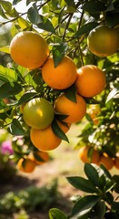 Ripe Oranges on Tree Branch in Sunlight - A Vibrant Harvest.