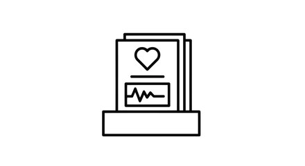 Fototapeta premium Medical Document with Heart Rate Icon in Simple Line Art Style on White Background for Healthcare