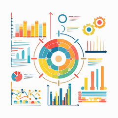 Vector infographic pack with charts, timelines, and arrows, minimal flat style