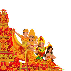 Indonesian Balinese Traditional Dance Illustration with Candi Bentar Ornament