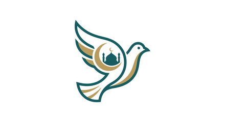 Obraz premium Peaceful dove flying with mosque silhouette in modern design