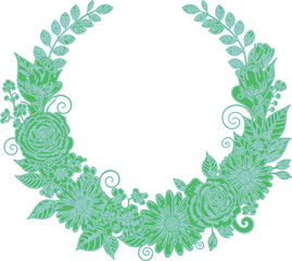 Obraz premium Green laurel wreath vector with leaves and decorative border
