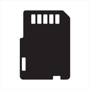 SD card icon, memory card icon, Essential storage device, Memory card icon depicted in minimalist black silhouette vector illustration