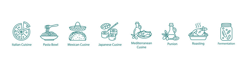 Fototapeta premium Linear Sequence of Global Food and Roasting Icons