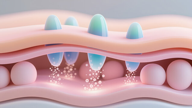 Intrademal micro needle delivery of active ingredients into skin layers cosmetic treatment concept